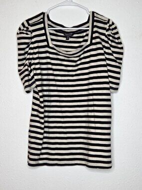 NWT Lauren Ralph Lauren Striped Cotton Jersey Puff-sleeve Tee Black/Mascarpone